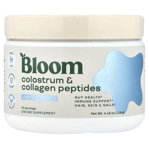 Bloom Colostrum & Collagen Peptides, Unflavored, 4.16 oz (118 g)