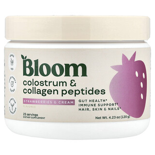 Bloom, Colostrum et peptides de collagène, Fraise et crème, 120 g
