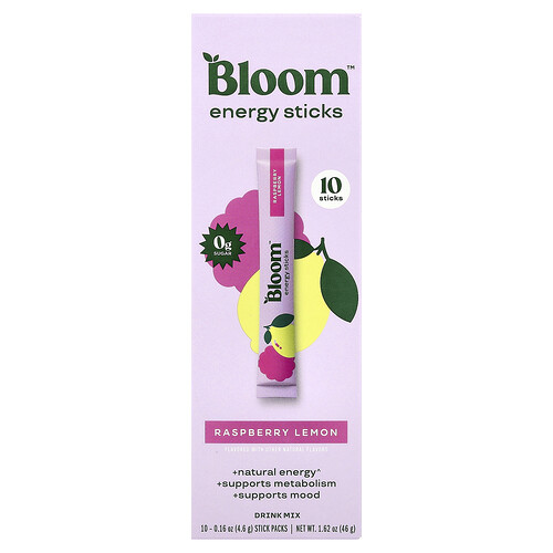 Bloom Energy Sticks, Raspberry Lemon, 10 Stick Packs, 0.16 oz (4.6 g) Each