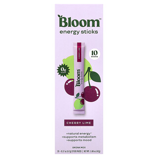 Bloom, Barritas energéticas, Cereza y lima, 10 sobres, 4,7 g (0,17 oz) cada uno