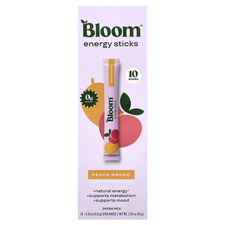 Bloom, Barritas energéticas, Melocotón y mango, 10 sobrecitos, 4,6 g (0,16 oz) cada uno