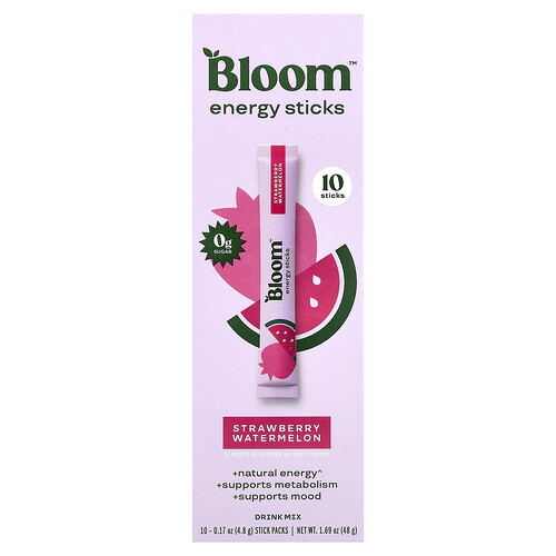 Bloom Energy Sticks, Strawberry Watermelon, 10 Stick Packs, 0.17 oz (4.8 g) Each