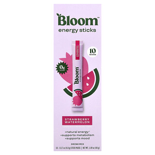 Bloom, Enerji Çubukları, Çilek Karpuz, 10 Çubuk Paket, Her Biri 0,17 oz (4,8 g)