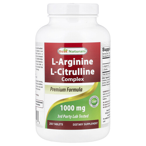 Best Naturals L-Arginine, L-Citrulline Complex, 1,000 mg, 250 Tablets