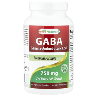 Best Naturals, GABA, 750 mg, 180 Vejetaryen Kapsül