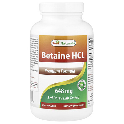 Best Naturals, Clorhidrato de betaína, 250 cápsulas