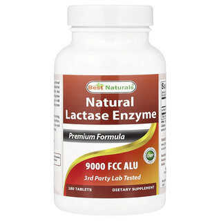 Best Naturals, Naturalny enzym laktazy, 9000 FCC ALU, 180 tabletek