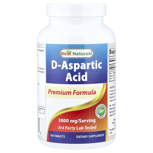 Best Naturals, D-Aspartic Acid, D-Asparaginsäure, 180 Tabletten (750 mg pro Tablette)
