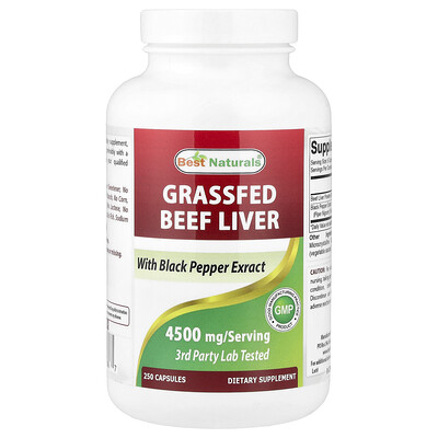 Best Naturals, Grassfed Beef Liver, 4,500 mg, 250 Capsules (750 mg per Capsule)