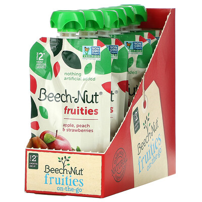 Beech-Nut Fruities, Stage 2, яблоко, персик и клубника, 12 пакетиков по 99 г (3,5 унции)