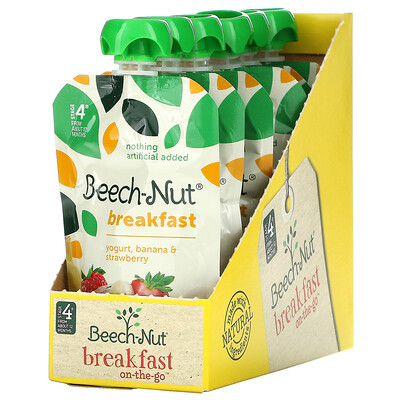 Beech-Nut Breakfast, йогурт, этап 4, банан и клубника, 12 пакетиков по 99 г (3,5 унции)