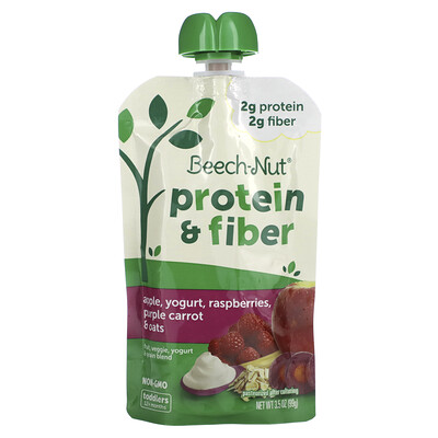 Beech-Nut Фрукты, овощи, смесь йогурта и злаков, белок и клетчатка, от 12 месяцев, яблоко, йогурт, малина, фиолетовая морковь и овес, 99 г (3,5 унции)