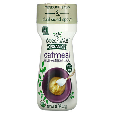 Купить Beech-Nut Organics Oatmeal, цельнозерновые детские каши, этап 1, 227 г (8 унций)