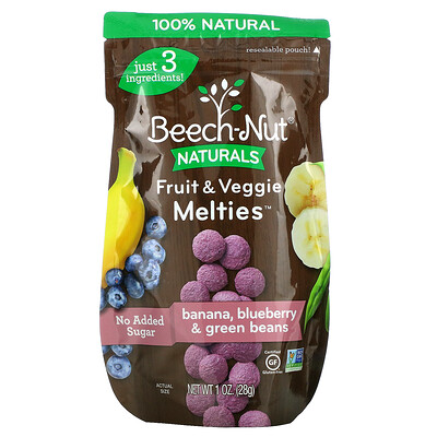 Beech-Nut Fruit & Veggie Melties, Stage 3, банан, голубика и зеленая фасоль, 28 г (1 унция)