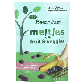 Beech-Nut, Melties con frutas y vegetales, 8 meses en adelante, Plátano, arándano azul y judías verdes, 28 g (1 oz)