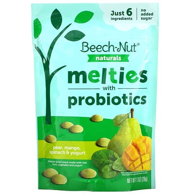 Beech-Nut Naturals, расплав с пробиотиками, этап 3, груша, манго, шпинат и йогурт, 28 г (1 унция)