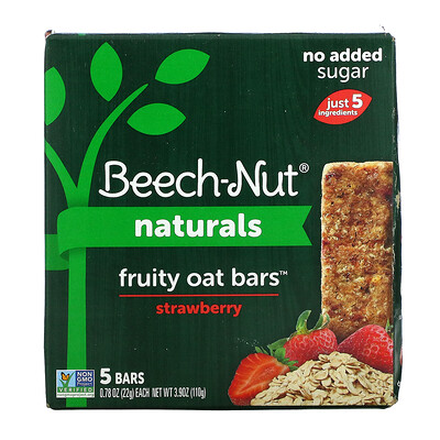 Beech-Nut Naturals, фруктовые и овсяные батончики, этап 4, клубника, 5 батончиков, 22 г (0,78 унции)