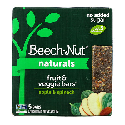 Купить Beech-Nut Naturals, фруктовые и вегетарианские батончики, этап 4, яблоко и шпинат, 5 батончиков, 22 г (0, 78 унции)