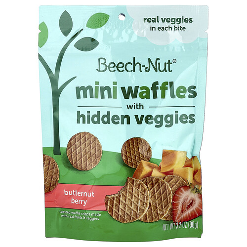 Beech-Nut, Mini Waffles with Hidden Veggies, 12+ Months, Butternut Berry, 3.2 oz (90 g)