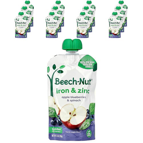 Beech-Nut, Iron & Zinc, 12+ Months, Apple, Blueberries & Spinach, 6 Pouches, 3.5 oz (99 g) Each