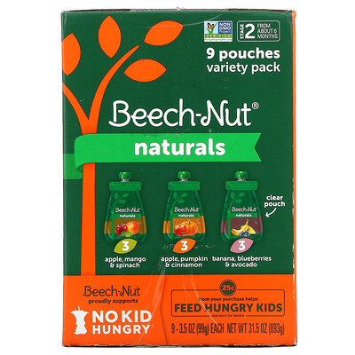 Beech-Nut Naturals, Variety Pack, этап 2, 9 пакетиков, 99 г (3,5 унции)