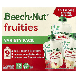 بيش نات‏, عبوة Fruities المتنوعة ، للأطفال بعمر 6 أشهر فأكثر ، 9 أكياس ، 3.5 أونصة (99 جم) لكل كيس