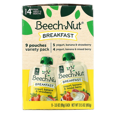 Beech-Nut Breakfast, Variety Pack, 4-й этап, 9 пакетиков, 99 г (3,5 унции)