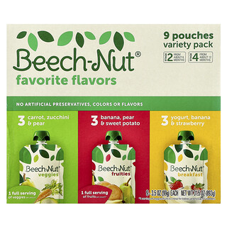 Beech-Nut, Favorite Flavors Variety Pack, 6+ Months & 12+ Months, 9 Pouches, 3.5 oz (99 g) Each