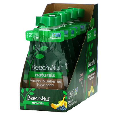 Beech-Nut Naturals, Stage 2, банан, голубика и авокадо, 6 пакетиков по 99 г (3,5 унции)