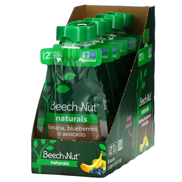 Beech-Nut‏, Naturals, Stage 2, Banana, Blueberries & Avocado, 6 Pouches, 3.5 oz (99 g) Each