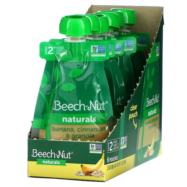 Beech-Nut, Naturals, Stage 2, Banana, Cinnamon & Granola, 6 Pouches, 3.5 oz (99 g) Each