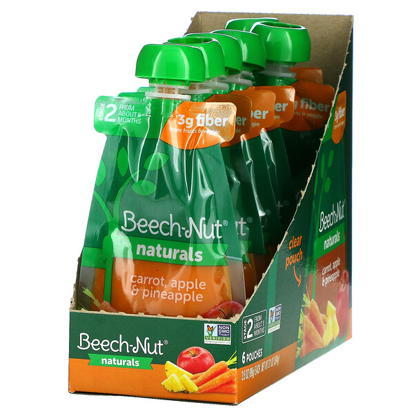 Beech-Nut, Naturals, Stage 2, Carrot, Apple & Pineapple, 6 Pouches, 3.5 oz (99 g) Each