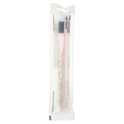 

Boka, Classic Activated-Charcoal Toothbrush, Soft, Pink, 1 Toothbrush