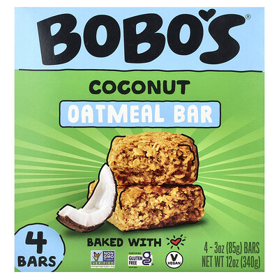 Bobo's Oat Bars, Barrita de avena, Coco, 4 barritas, 85 g (3 oz) cada una