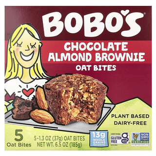 Bobo's Oat Bars, Chocolade-amandelbrownie-havermoutstukjes, 5 stuks van 37 g per stuk