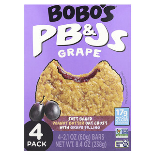 Bobo's Oat Bars, PB&Js, Druif, 4 repen, 2.1 oz (60 g) per stuk