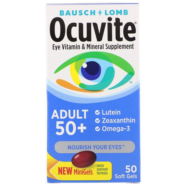 Ocuvite‏, للبالغين من 50 عامًا فأكبر، مكمل فيتامينات ومعادن للعينين، 50 كبسولة هلامية