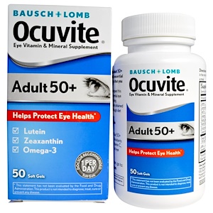 Bausch & Lomb Ocuvite, Витаминная и минеральная добавка для глаз для взрослых от 50 лет, 50 мягких желатиновых капсул