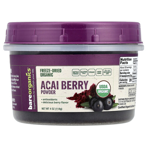 BareOrganics, Gefriergetrocknetes rohes Bio-Açaí-Beeren-Pulver, 114 g (4 oz.)