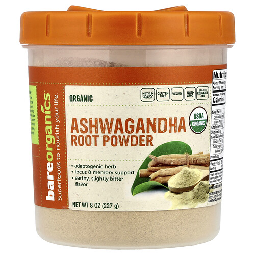 Bareorganics Organic Ashwagandha Root Powder, 8 oz (227 g)