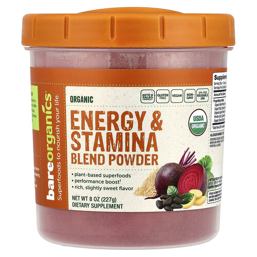 BareOrganics, Organic Energy & Stamina Blend Powder, Pulvermischung für Energie und Ausdauer, 227 g (8 oz.)