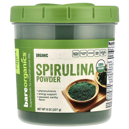 Bareorganics Organic Spirulina Powder , 8 oz (227 g)
