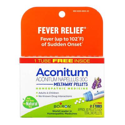 

Boiron Aconitum Fever Relief Meltaway Pellets 30C 3 Tubes 80 Pellets Each