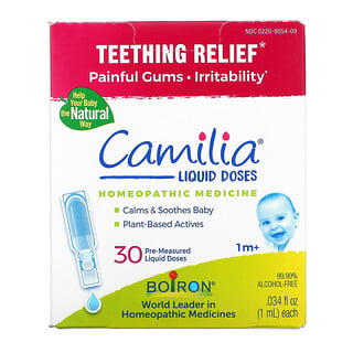Boiron, Camilia, средство для снятия боли при прорезывании зубов, для младенцев от 1 месяца, 30 отмеренных жидких доз, 1 мл (0,034 жидк. унции) каждая