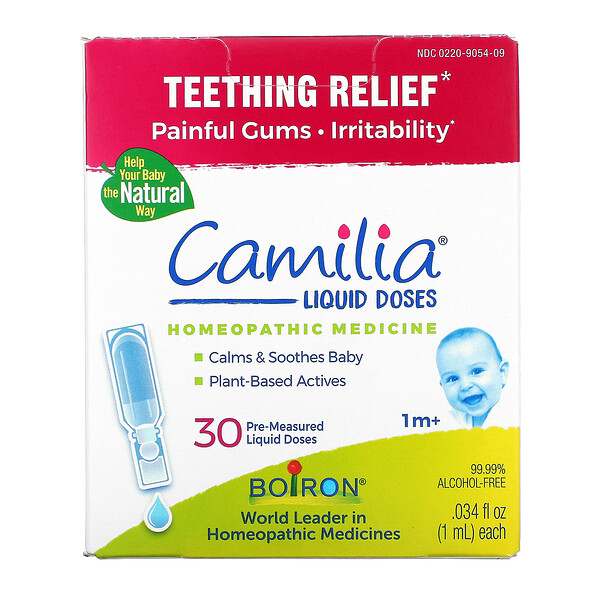 Boiron‏, Camilia, להקלה על כאבי שיניים, מחודש 1 ומעלה, 30 מנות נוזליות שנמדדו מראש, 1 מ"ל (0.034 אונקיית נוזל) כל אחת