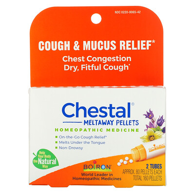 

Boiron Chestal Meltaway Pellets Cough & Mucus Relief 2 Tubes Approx. 80 Pellets Each