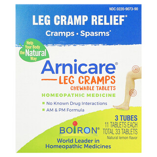Boiron, Arnicare, Alivio de los calambres en las piernas, Limón, 3 tubos, 11 comprimidos masticables por tubo