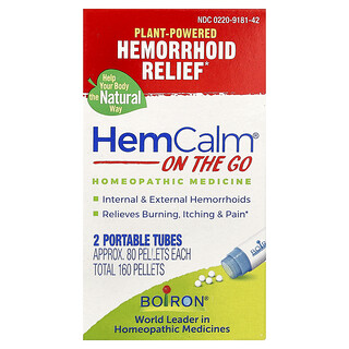 Boiron, HemCalm® On The Go, средство для облегчения симптомов геморроя, 2 переносных тюбика, прибл. 80 гранул в 1