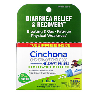 Boiron, Cinchona, Diarrhea Relief & Recovery Meltaway Pellets, 30C, 3 Tubes, 80 Pellets Each