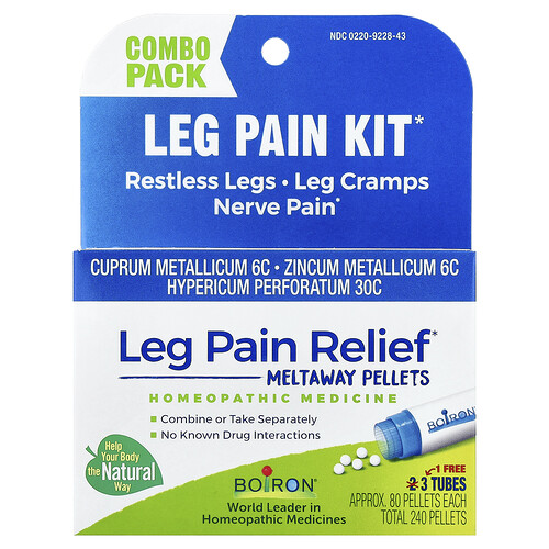 Boiron, Leg Pain Relief, Combo Pack, 3 Tubes, Approx. 80 Pellets Each